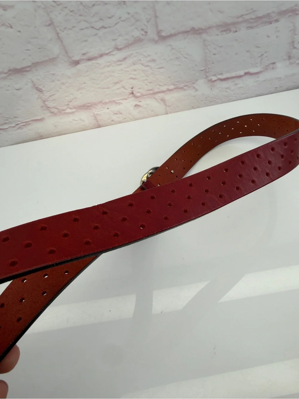 Gucci Red Perforated Leather Interlocking Belt 90/36 114874